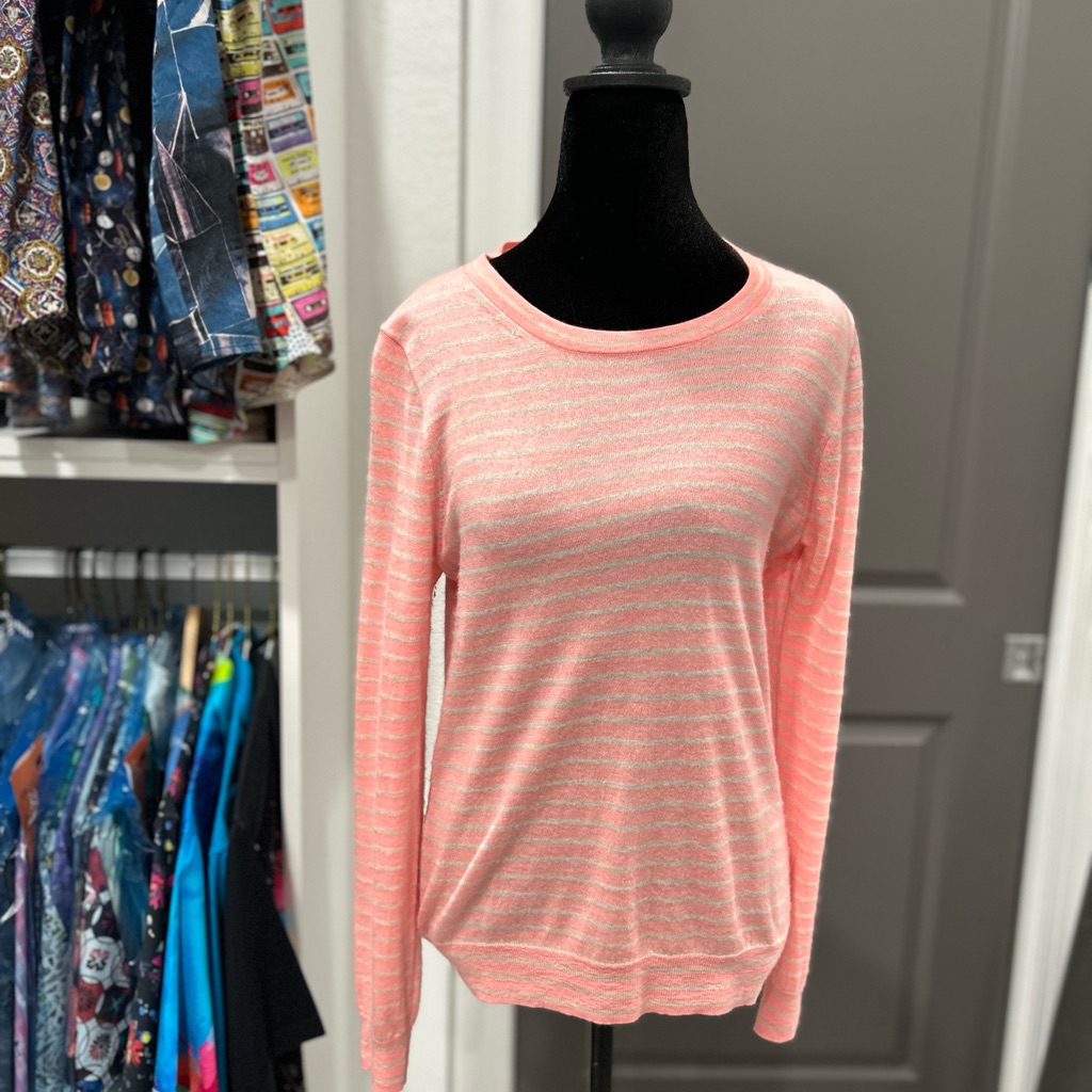 J. Crew Pink And White Cashmere Striped Sweater